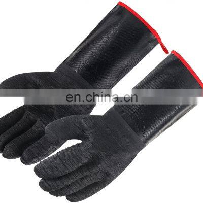 Long Cuff Cotton Lining Black Neoprene Textured Palm Higher Temperature Heat Resistant Gloves for BBQ Barbecue