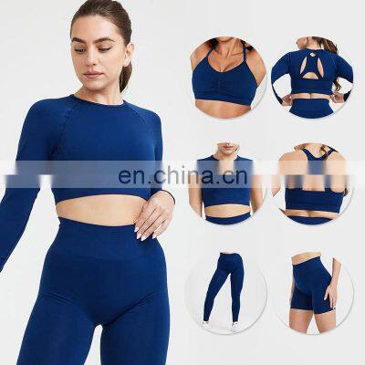 Wholesale 6 Piece Sets Long & Short Sleeve Yoga Set Sports Bra Leggings Women Butt Lift Seamless Gym Fitness Sets & Yoga Wear