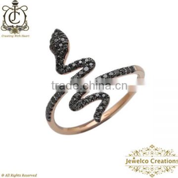 14K Rose Gold Snake Ring Jewelry, Fashionable Rose Gold Ring Jewelry, Handmade Gold Jewelry, Natural Black Diamond Ring Jewelry