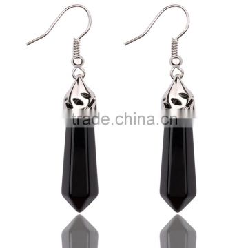 Black obsidian pencil shape fashion gems earrings