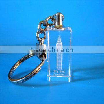 Crystal material and custom crystal keychain product type 3d laer engraved Big Ben keychain for tourist souvenir
