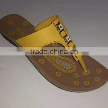 yellow girl slipper low heel new design pu sandal