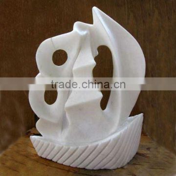 White Marble Abstract Sailing Boat Sculpture
