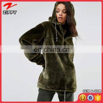 Garment in China Women Khaki Oversized Hoodie Coat In Faux Fur