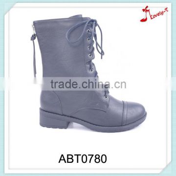 Fashion popular motorcycle police lace up back zipper high ankle long boots from China factory