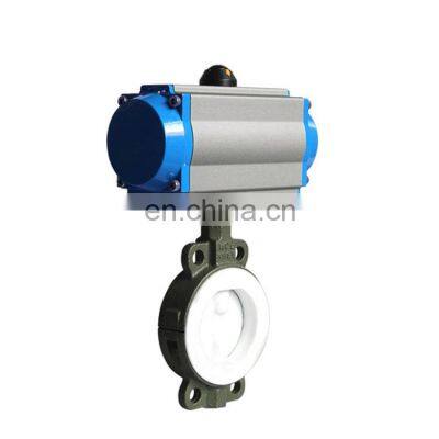 Pneumatic Actuator Ductile Iron Wafer  Fluorine Lined  PTFE Seat Sealing Butterfly Valve  AC220V DN50