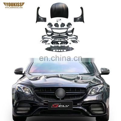 Body Kits For 2016-2020 Benz E Class W213 Upgrade E63S AMG Wide Body Kits Front Car Bumper With Grille Fenders Engine Hood
