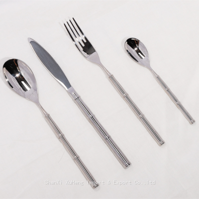 Quality Flatware Food Grade Bamboo Design Knife Fork Spoon Tea Stainless Steel Cutlery Set
