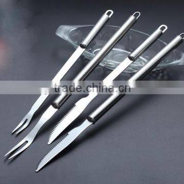 Full stainless steel 2 pcs BBQ grill tools with knife fork two kind handles