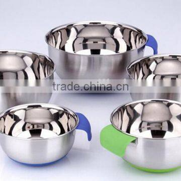 High quality Salad bowl/stainless steel mixing bowl/non-magnetic deep soup bowl with color handle