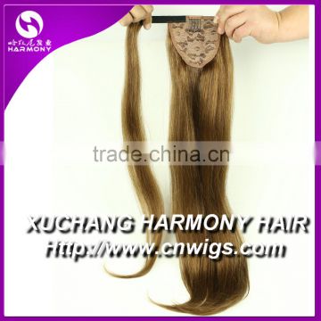 Stock wrap around human hair ponytai/human hair drawstring ponytail with more colors on stock
