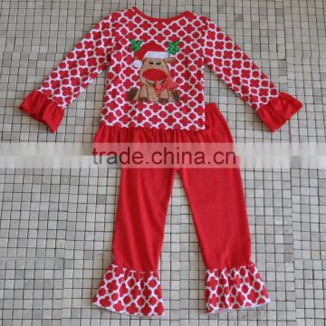 lovely girl ruffle reindeer christmas clothing sets from china yiwu