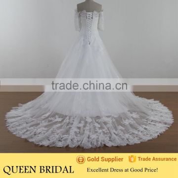 Ball Gown Off Shoulder Appliqued Lace Suzhou Wedding Dresses With Sleeves