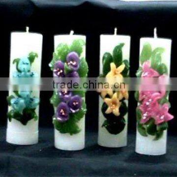 Designer Round Pillar Floral Handmade Natural Candles