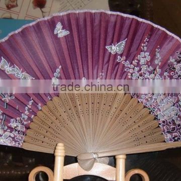 Chinese spun silk hand fan bamboo handle by your design