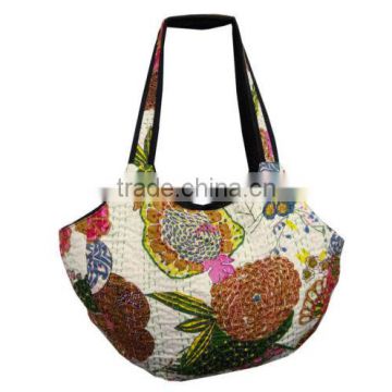 Handmade Kantha embroidery shoulder bag cotton quited bag