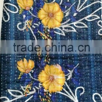 Vintage Throw Floral Kantha Quilt Indian Cotton Embroidered Bedspread Bedding
