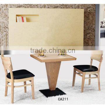 Wooden dining table set Superior leather chair Canteen tables and chairs for sale CA211