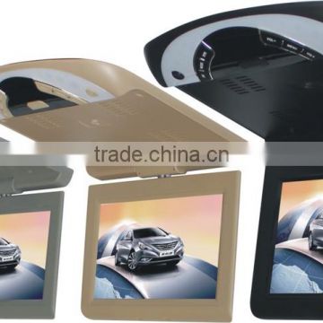 Guangzhou factory 15 Inch car flip down roof mount lcd monitor with tv