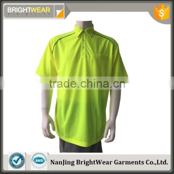 Hot sale yellow micro mesh self fabric collar high visibility safety warning polo shirt