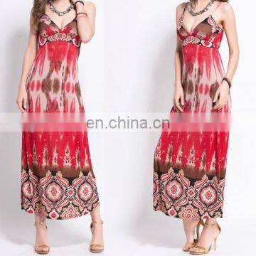 Spaghetti strap new fashion printed holiday beach long dress for woman