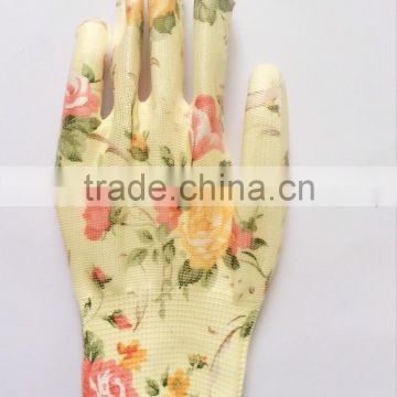 women/pu gloves/ nylon glove with pu coating/ work glove garden glove/ farming use