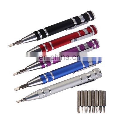 Portable 8 in 1 Aluminum Precision Screwdriver Set Pen Multi-Tool Screw Driver Repair Tools for Mobile Phone Hand 4 Colors