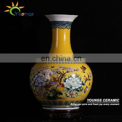 H56cm Big Yellow Ceramic Decorative Floor Vases For Home Hotel