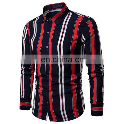 Wholesale Striped Shirts Long Sleeve Casual Shirt for Man Black Plus Size Custom Color Custom OEM ODM Striped Pattern Men Strip