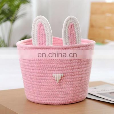 K&B kids cute cartoon pink rabbit ears design cotton rope fabric laundry bag clothes basket hamper for kids house