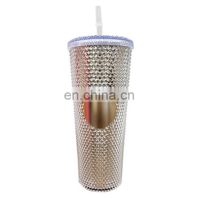 Popular Double Wall Studded Tumbler Matte Cup Plastic Black Studded Tumblers Coffee Cups With Lid Straw