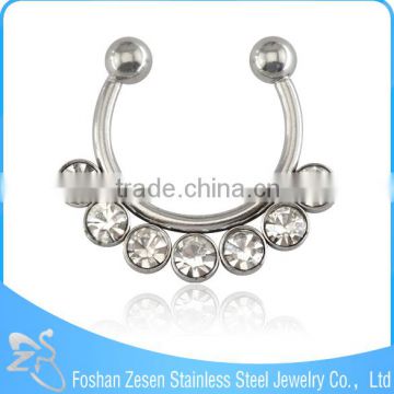 NEW! White Crystal Nose Piercing Rings Jewelry Fake Piercing Septum