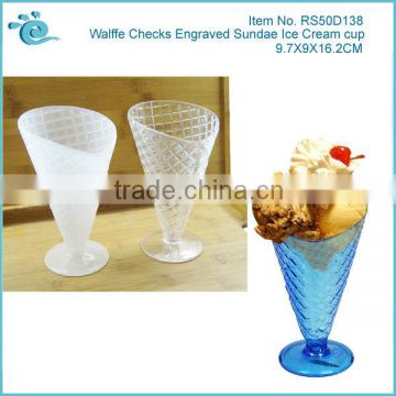 Plastic Walffe Checkes Engraved Sundae Ice Cream Cup