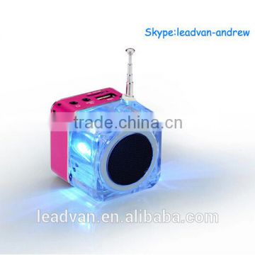 Top Sale Support USB TF FM Radio Multimedia Colorful Flash Crystal Music Cube Sound Box