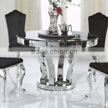 Wholesale Marble Top Round Dining Table Trapezium Design Stainless Steel Leg Dining Table Set
