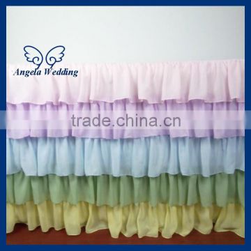 SK008A New 2015 five tiered ruffled pleated colore steps in party chiffon rainbow pastel table skirt