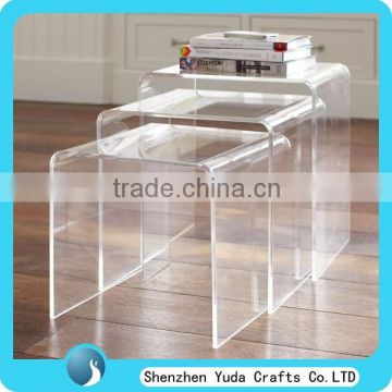 Stackable waterfall clear table set nesting transparent acrylic tables