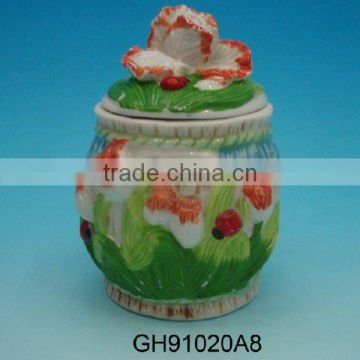 Colorful ceramic spice jar with lid