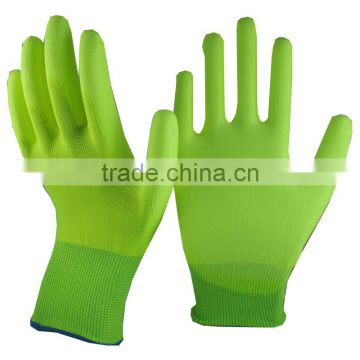 NMSAFETY EN388 PU gloves green nylon liner PU gloves/protective gloves /safety wrok gloves good grip in dry enviroment