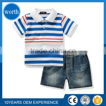 (Polo Pent 2 Pcs set) Stripe Polo shirts and Denim Jean shorts for kids Wholesale Importing from China