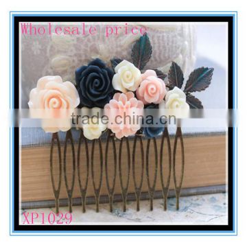 Best selling vintage flower hair comb navy blue rose floral collage wedding hair accessories