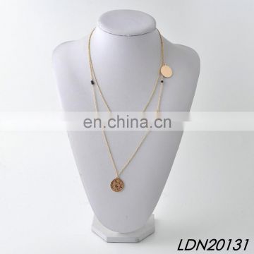Double layers gold plated hammered disc necklace