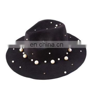 New Style Pearl High Quality Fashinal Felt Fedora Hat