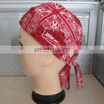 Custom made full mold printing head scarf red cotton pirate hat for adults