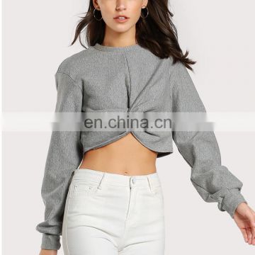 Women Blouse Pullover Designs Twist Front Long Sleeve Crop Top Pictures For Sale