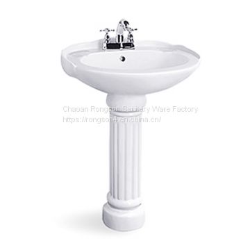Made in china ceramic two piece good salw pedestal wash basin price with single hole