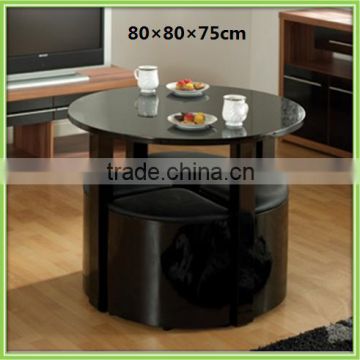 Black High Glossy MDF Space Saving 4 Seater Small Dining Set