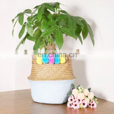 K&B 2020 Amazon hot sale China large round straw hotel seagrass plants storage basket with cover