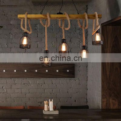 Study / Bedroom / Hotel Retro Creative Rope Pendant Lamp 3 5 Heads Wood Twine Chandelier LED Lighting