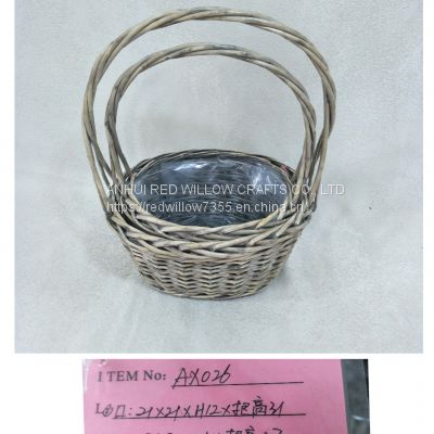 Customized Size Hot Sale China Supply Willow Basket with Handles and Clear Foil Inside